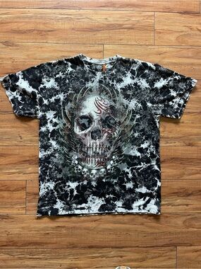 Vintage Rock Eagle Shirt Mens XL Black Tie Dye Skull Tribal Graphic All Over